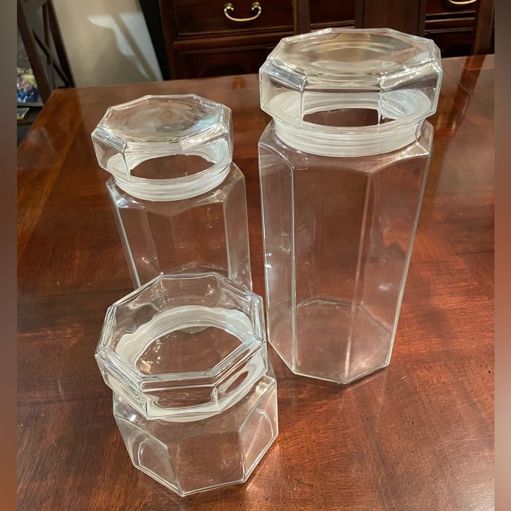 Arcoroc Luminarc Clear Glass Octime Kitchen Storage Candy Canister Set of 3